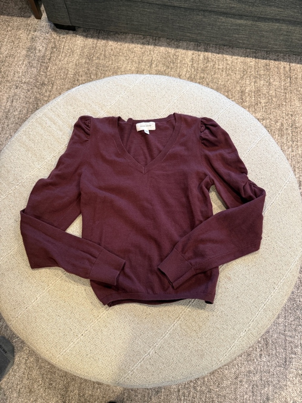 Dear John V-Neck Puff Sleeve Sweater - Plum